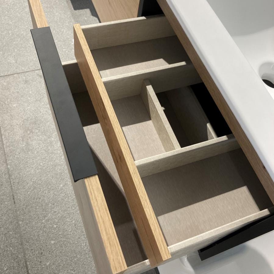 Meuble de salle de bain 80cm simple vasque - 1 façade et 2 tiroirs - ALBA - noir/roble 2