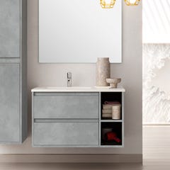 Ensemble meuble de salle de bain 80cm vasque déportée + colonne de rangement OLYMPE - ciment (gris) 2