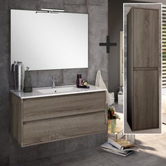 Ensemble meuble de salle de bain 100cm simple vasque + colonne de rangement IRIS - britannia (chêne foncé) 0