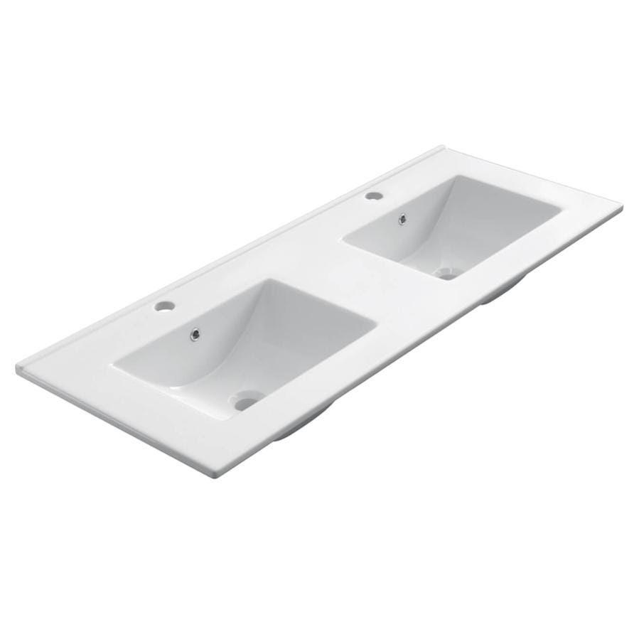 Meuble de salle de bain 120cm double vasque - 2 façades et 4 tiroirs - sans miroir - ALBA - blanc/roble 4