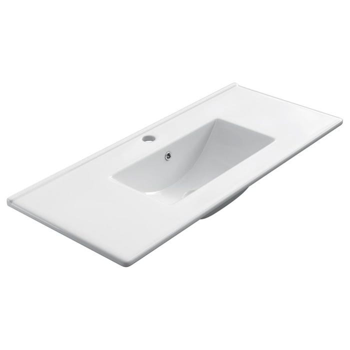 Ensemble meuble de salle de bain 100cm simple vasque + colonne de rangement IRIS - ciment (gris) 6