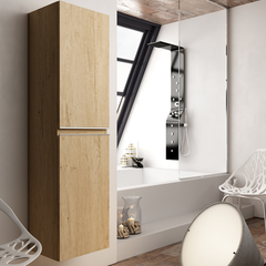 Ensemble meuble de salle de bain 100cm simple vasque + colonne de rangement PALMA - bambou (chêne clair) 5