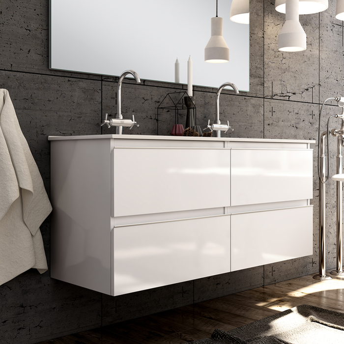 Ensemble meuble de salle de bain 120cm double vasque + colonne de rangement - BALEA - blanc 1