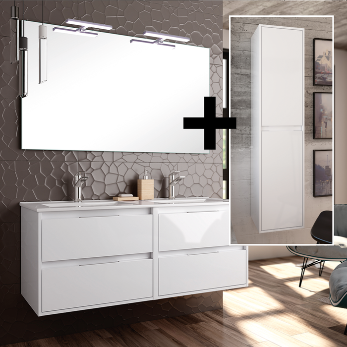 Ensemble meuble de salle de bain 120cm double vasque + colonne de rangement IRIS - blanc 0