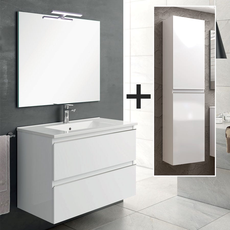 Ensemble meuble de salle de bain 80cm simple vasque + colonne de rangement - BALEA - blanc 0