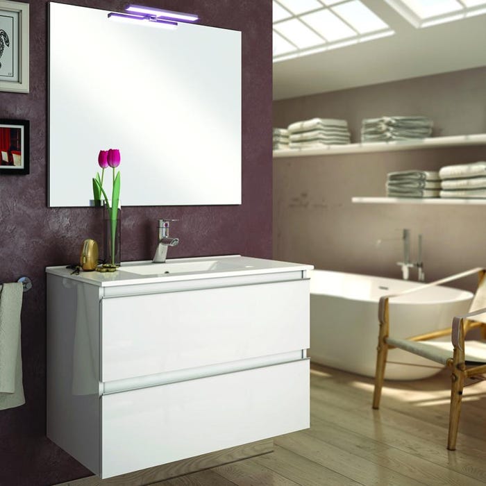 Ensemble meuble de salle de bain 80cm simple vasque + colonne de rangement - BALEA - blanc 1