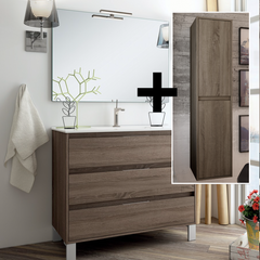 Ensemble meuble de salle de bain 80cm simple vasque + colonne de rangement TIRIS - britannia (chêne foncé) 0