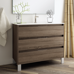 Ensemble meuble de salle de bain 80cm simple vasque + colonne de rangement TIRIS - britannia (chêne foncé) 2