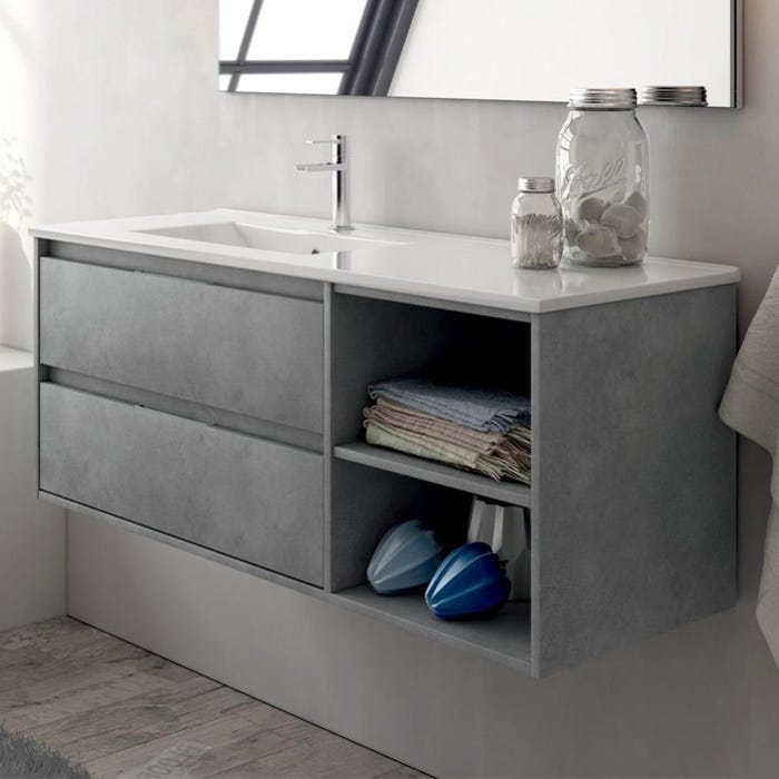 Ensemble meuble de salle de bain 120cm vasque déportée + colonne de rangement OLYMPE - ciment (gris) 2