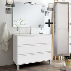 Ensemble meuble de salle de bain 80cm simple vasque + colonne de rangement TIRIS - blanc 0