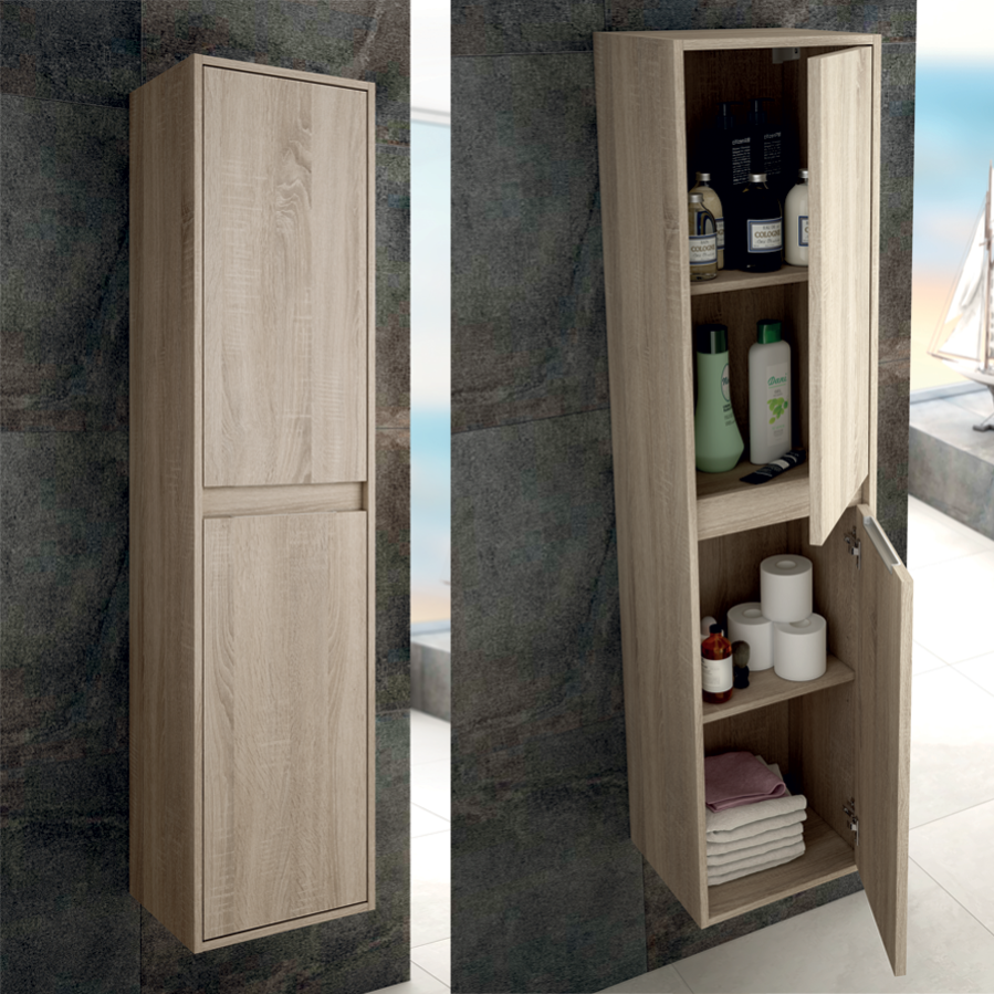 Ensemble meuble de salle de bain 80cm vasque déportée + colonne de rangement OLYMPE - cambrian (chêne) 5