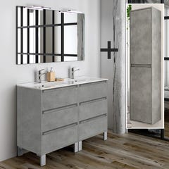 Ensemble meuble de salle de bain 120cm double vasque + colonne de rangement TIRIS - ciment (gris) 0