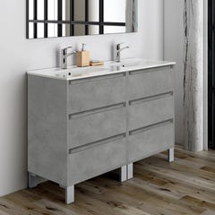 Ensemble meuble de salle de bain 120cm double vasque + colonne de rangement TIRIS - ciment (gris) 2