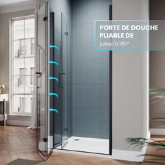 SIRHONA Porte de douche Noir plié, Porte de douche Pivotante en Verre Transparent 6mm Securit, 76x195cm 1