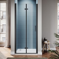 SIRHONA Porte de douche Noir plié, Porte de douche Pivotante en Verre Transparent 5mm Securit, 800x1950mm 0