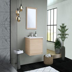 Meuble de salle de bain suspendu avec vasque à encastrer - Placage chêne - 60 cm - MESLIVA 2