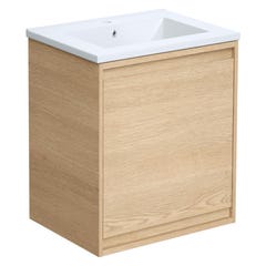 Meuble de salle de bain suspendu avec vasque à encastrer - Placage chêne - 60 cm - MESLIVA 4