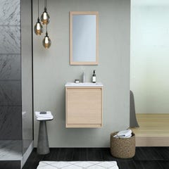 Meuble de salle de bain suspendu avec vasque à encastrer - Placage chêne - 60 cm - MESLIVA 3