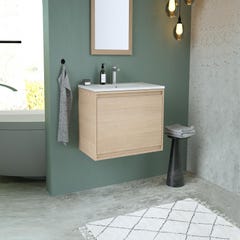Meuble de salle de bain suspendu avec vasque à encastrer - Placage chêne - 80 cm - MESLIVA 1