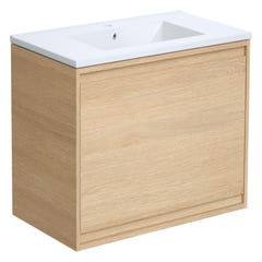 Meuble de salle de bain suspendu avec vasque à encastrer - Placage chêne - 80 cm - MESLIVA 3