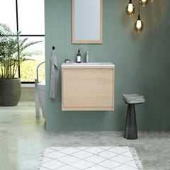 Meuble de salle de bain suspendu avec vasque à encastrer - Placage chêne - 80 cm - MESLIVA 6