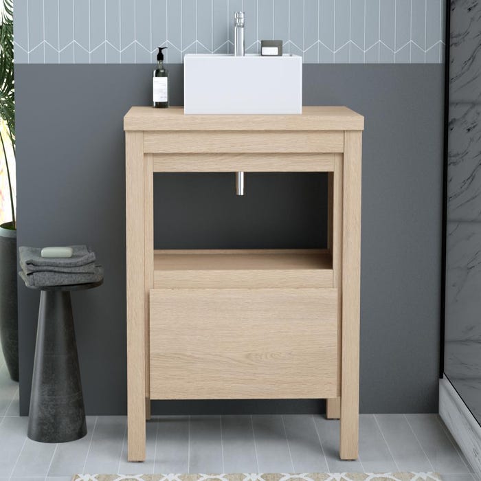 Meuble de salle de bain avec vasque à poser - Placage chêne - 80 cm - COSMOTI 5