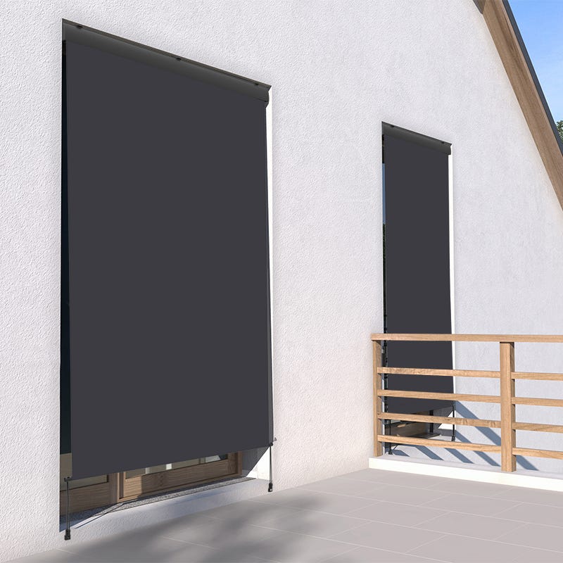Store vertical 1,4 x 2,5 m enrouleur extérieur terrasse ou balcon - Armature Anthracite mat - Toile Gris anthracite 0