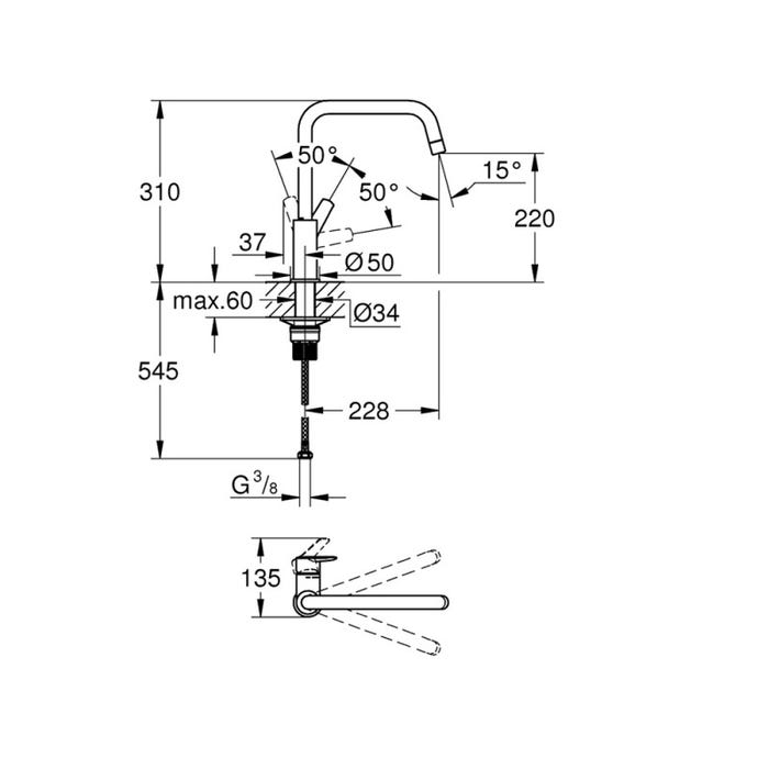 Robinet de cuisine - Mitigeur monocommande évier - Noir mat - Bec haut - Rotation 150° - GROHE Start - 304702430 4