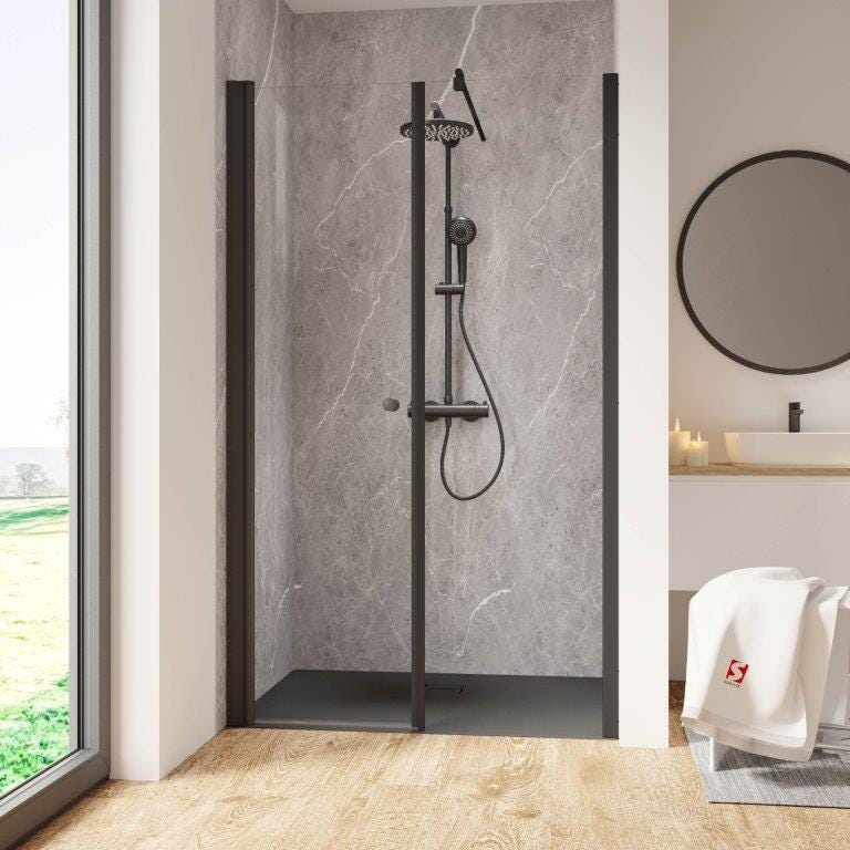 Schulte Porte de douche pivotante, verre 6 mm, profilé noir, Garant, 120 x 200 cm, ouverture vers la gauche 0