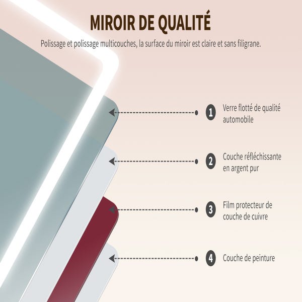 SIRHONA Miroir de Salle de Bain LED avec Prise, Fonction 3 températures de Couleur, Anti-buée,dispositif bluetooth,affichage du temps,120x60cm 4