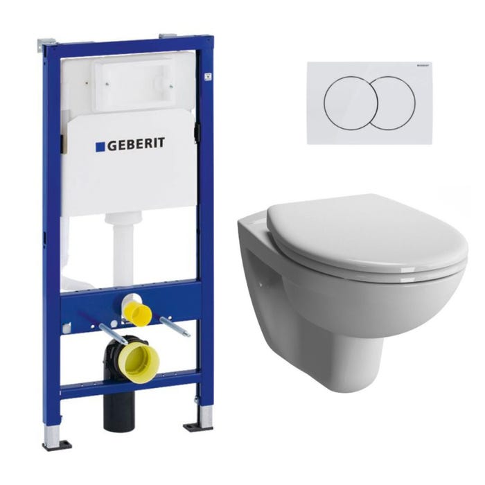 Pack Bati-support Geberit Duofix 112cm + WC suspendu Vitra Normus + Abattant softclose + Plaque blanche (NormusGeb1) 0