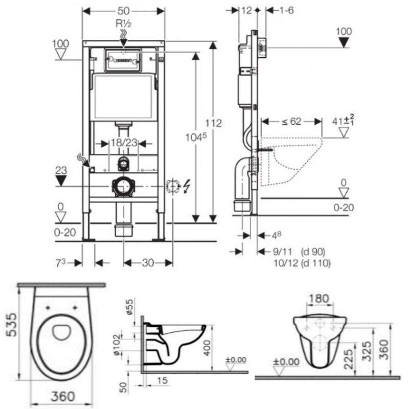 Pack Bati-support Geberit Duofix 112cm + WC suspendu Vitra Normus + Abattant softclose + Plaque blanche (NormusGeb1) 3