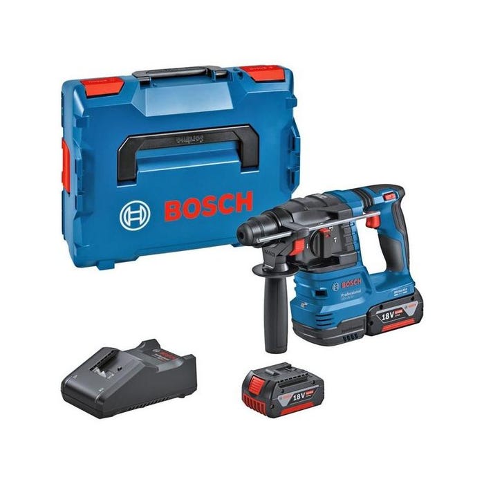 Bosch Professional GBH 18V-22 SDS-Plus-Marteau perforateur sans fil 18 V 4 Ah Li-Ion + 2 batteries, + chargeur, + 4