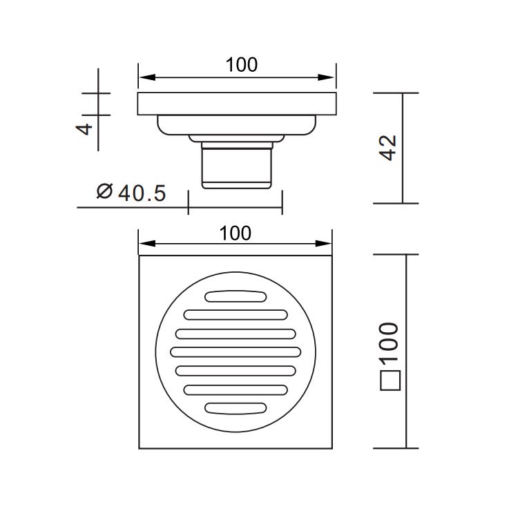 Siphon de sol à encastrer avec grille - Doré brossé 1