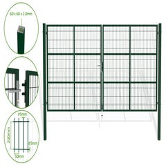 Portail battant grillagé RAZO 4m x 2m en acier galvanisé VERT avec serrure et poignée. Poteaux carrés à sceller ou visser sur platine 0