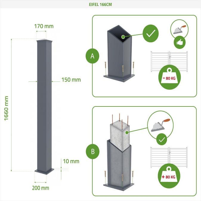 Pack portail battant EIGER 300B115 + 2 Poteaux alu H.166cm Gris 2