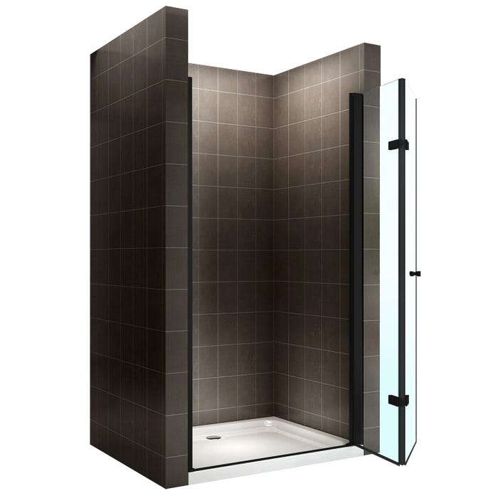 MONABLACK Porte de douche pliante H 195 cm noir largeur réglable de 100 à 104 cm verre 6 mm transparent 2