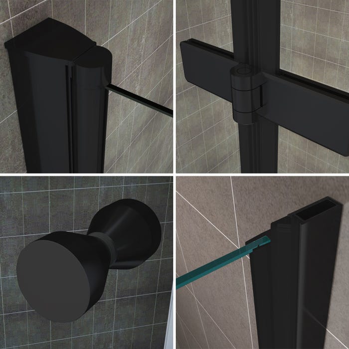 MONABLACK Porte de douche pliante H 195 cm noir largeur réglable de 100 à 104 cm verre 6 mm transparent 4