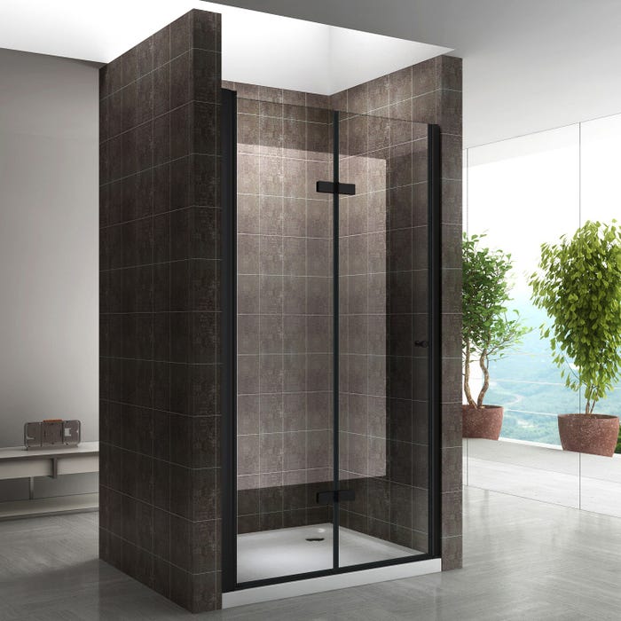 MONABLACK Porte de douche pliante H 195 cm noir largeur réglable de 100 à 104 cm verre 6 mm transparent 0