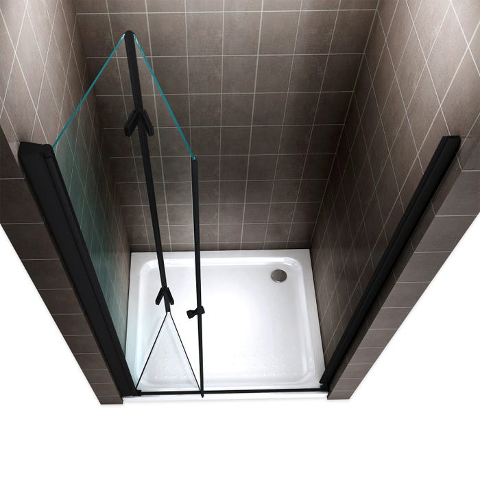 MONABLACK Porte de douche pliante H 195 cm noir largeur réglable de 100 à 104 cm verre 6 mm transparent 3