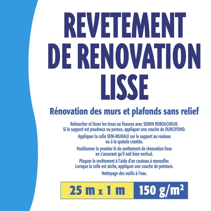 Lot de 2 Sem Renov revêtement de rénovation lisse à peindre Semin - rouleau de 25 x 1 m 3