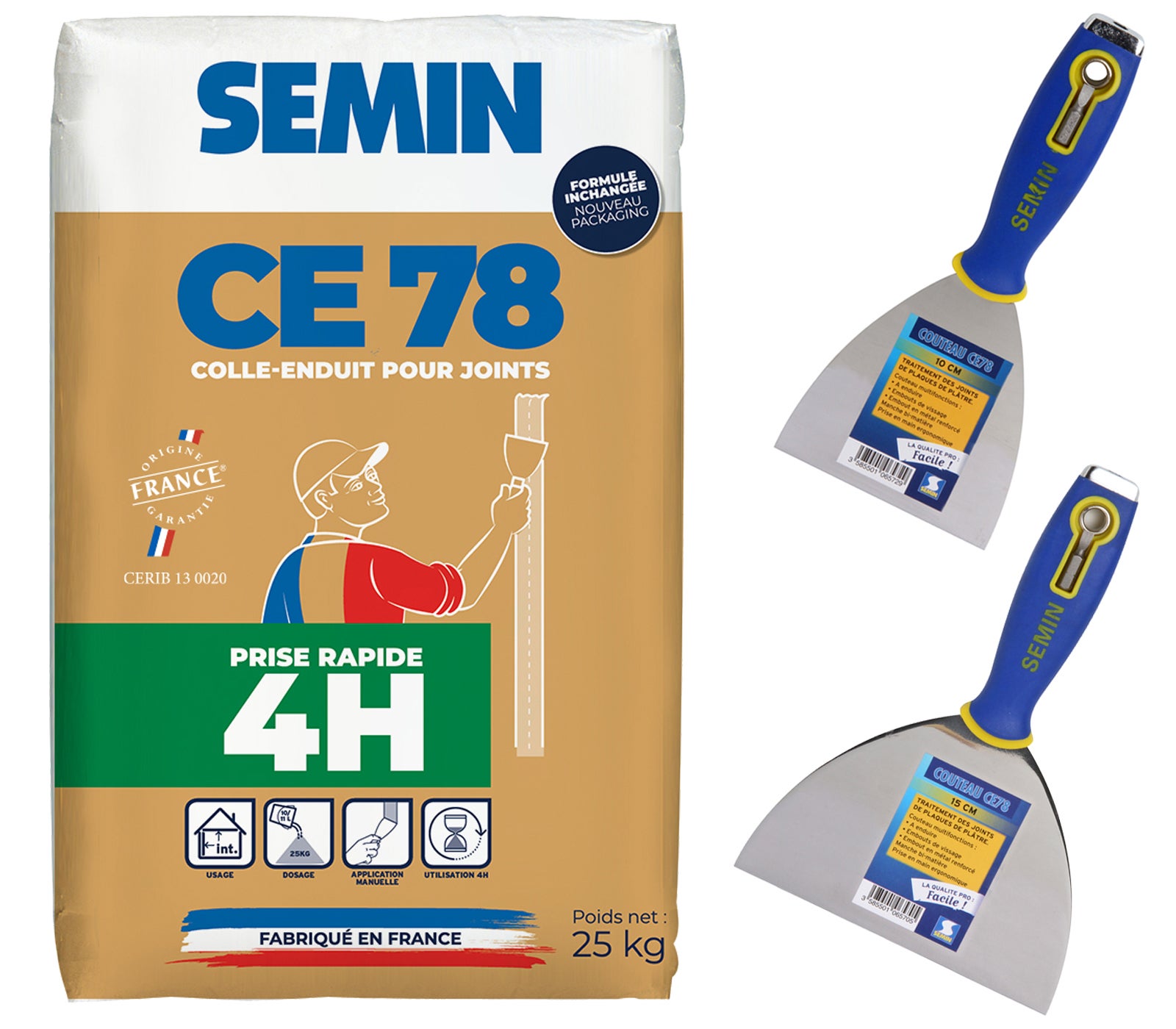 Lame pour enduire et lisser CE 78 Semin - 25 cm et un rouleau pour  application d'enduit ou de peinture Semin - 23 cm ❘ Bricoman