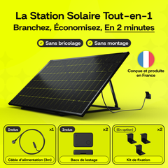 Sunology PLAY2 - Kit 4 panneaux solaires complet 1800W bifacial – 4 Stations solaire livrées totalement assemblées – Installation au sol ou au mur 1