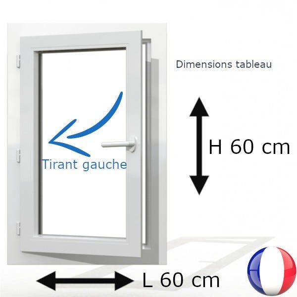 Fenêtre PVC 1 vantail H 60 x L 60 cm OF avec poignée tirant gauche 0