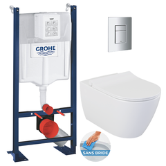 Grohe Pack WC Bâti-autoportant Rapid SL + WC sans bride Bello avec fixations invisibles + Abattant softclose + Plaque chrome mat 0