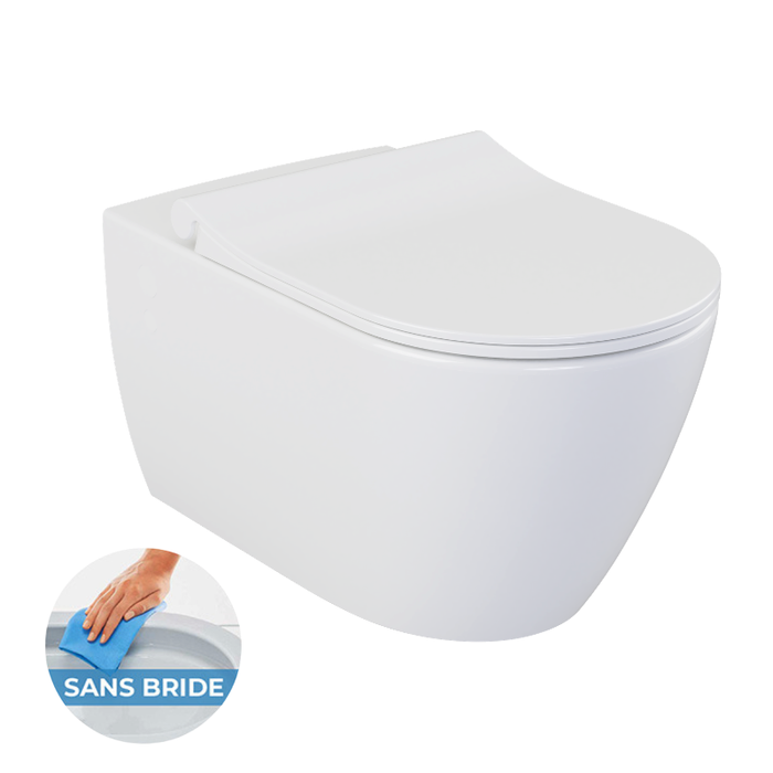 Grohe Pack WC Bâti-autoportant Rapid SL + WC sans bride Bello avec fixations invisibles + Abattant softclose + Plaque chrome mat 1