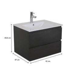 Meuble simple vasque 60cm SORRENTO Noir + vasque + robinet chromé + miroir 3