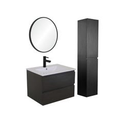 Meuble simple vasque 60cm SORRENTO Noir +vasque+robinet noir+miroir+colonne 1
