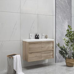 Meuble de salle de bain suspendu avec vasque à encastrer - Coloris naturel clair - 120 cm - QUADRA 5