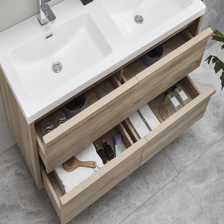 Meuble de salle de bain suspendu avec vasque à encastrer - Coloris naturel clair - 120 cm - QUADRA 3